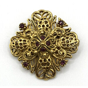 Vintage Filigree Rhinestone Brooch Bronze Purple‎ J1-3012